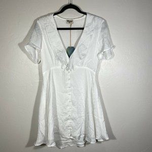 SMYM White Satin A-Line Mini Dress Polka Dot Med.
